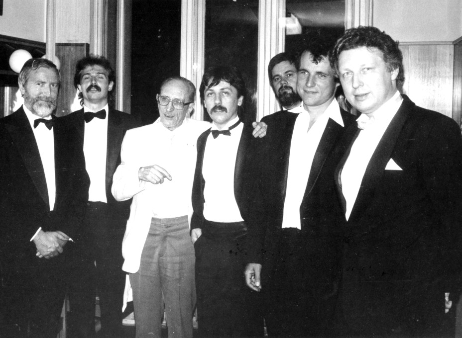 16 Duarte with the Prague Guitar Quartet, Štĕpán Rak (left) and Vladimir Mikulka (right), Mikulov Festival, July 1993.